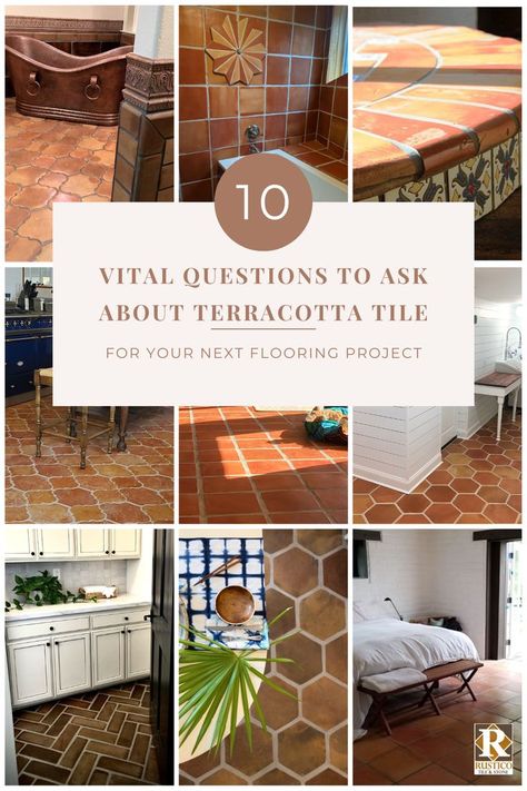 terracotta tile flooring ideas Terracotta Porch Tiles, Stained Terracotta Tiles, Saltillo Tile Patio Outdoor Living, Kitchen With Terra Cotta Tile Floor Mediterranean, Terracotta Tile Bathroom Showers, Clay Tile Kitchen Floor, Terracotta Porch Floor, Hexagon Terracotta Tile Floor Bathroom, Reclaimed Terracotta Floor Tiles