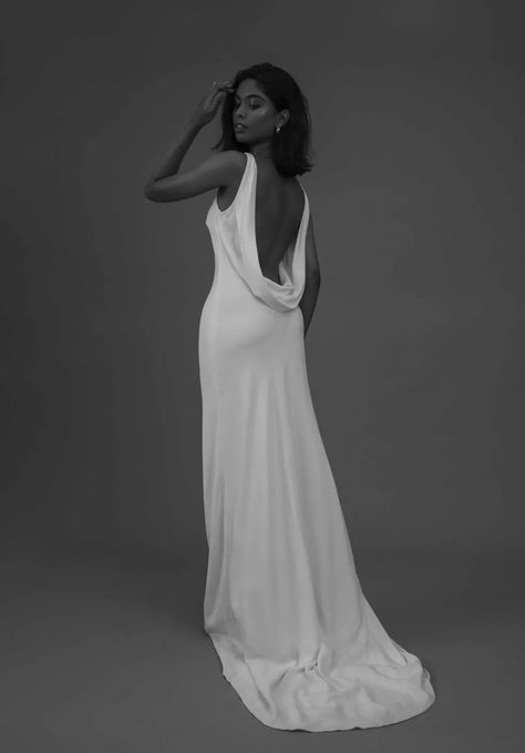 Cowl Wedding Dress, Cowl Back Wedding Dress, Relaxed Wedding Dress, Draped Wedding Dress, Cowl Back Dress, Wedding Dress Low Back, Wedding Dress Backs, Minimal Wedding Dress, Crepe Wedding Dress