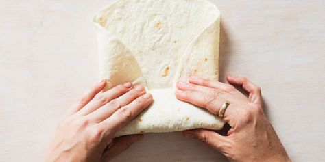 This technique will show you how to fold a wrap properly, so your sandwich fillings can rest safely inside of a tortilla. Fold A Burrito, Turkey Enchiladas, Turkey Wraps, How To Make Tortillas, Chicken Wrap Recipes, Lunch Wraps, Sandwich Wraps, Breakfast Wraps, Sandwich Fillings