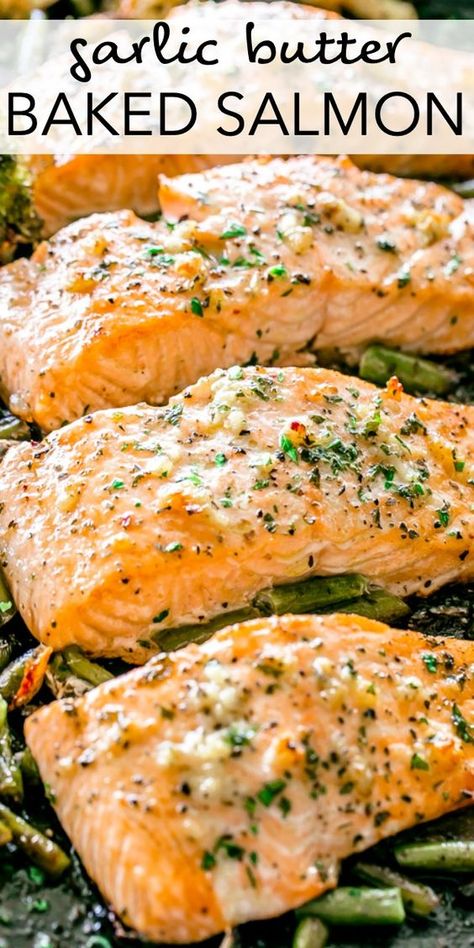 Baked Salmon And Asparagus, Salmon Recipes Baked Healthy, Baked Salmon Recipe, Delicious Salmon Recipes, Resep Seafood, Garlic Butter Salmon, Butter Salmon, Healthy Salmon Recipes, Easy Salmon Recipes