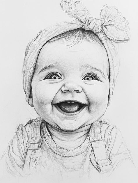 How To Draw A Face Realistic Portraits, Baby Portraits Drawing, Baby Sketch Pencil Drawings, Sketched Portraits, Human Face Sketch, Baby Face Drawing, Mom And Toddler, Portrait Au Crayon, Toddler Drawing