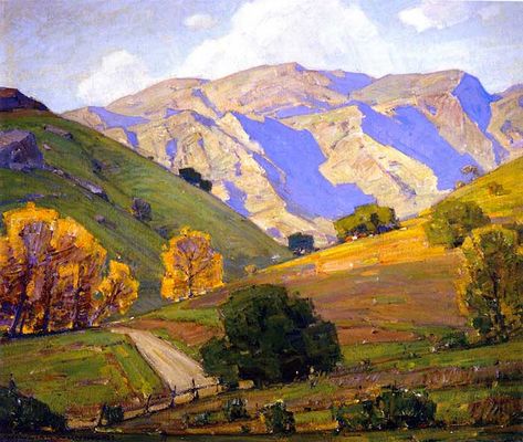 William Wendt (1865 – 1946) was a German-born American painter who was known for his bold and colorful landscapes. He spent much of his life painting the California landscape and his prominence earned him the title “the dean of Southern California artists”. Many of his paintings feature lush trees, rolling hills and a beautiful sense… California Poppies, California Landscape, California Art, Seni Cat Air, A4 Poster, Oil Painting Reproductions, Plein Air Paintings, Landscape Artist, Painting Reproductions