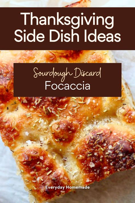 Make your holiday meals shine with this easy Sourdough Discard Focaccia! This simple side dish recipe uses active sourdough starter or sourdough discard, and you can have it ready the same day or let it rise overnight for extra flavor. Enjoy a bubbly, crispy crust drizzled with olive oil and topped with fresh rosemary and herbs. It's perfect for Thanksgiving, Christmas, or any holiday gathering. Plus, you can customize the toppings to suit your taste. This no-yeast bread is great for beginners! Sourdough Thanksgiving Recipes, Discard Focaccia, Thanksgiving Side Dish Ideas, Sourdough Discard Focaccia, Sourdough Focaccia Recipe, Active Sourdough Starter, Sourdough Focaccia, Side Dish Ideas, Discard Recipe