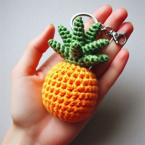 Free Crochet Pineapple Keychain Pattern For Beginners Free Crochet Flower Keychain Patterns, Pineapple Crochet Pattern Free, Crochet Pineapple Patterns Free, Pineapple Crochet Pattern, Sunflower Granny Square Pattern, Random Crochet, Sunflower Granny Square, Crochet Snail, Crochet Pineapple