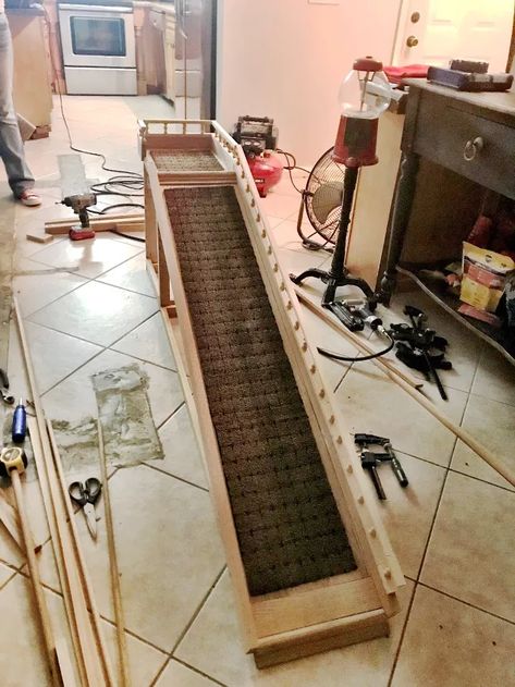 Puppy Love: DIY Dog Ramp for Bedroom! | Hometalk Diy Pet Ramp For Bed, Diy Dog Ramp For Bed, Dog Bed Ramp, Diy Dog Ramp, Dog Ramp Diy, Leftover Carpet, Dog Ramp For Truck, Dog Ramp For Bed, How To Make Headboard