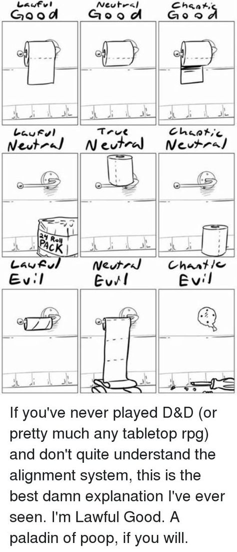 Toilet Paper Games, Alignment Charts, D D Funny, Dungeons And Dragons Memes, Dnd Funny, Dragon Memes, Dnd Memes, Paper Games, D And D