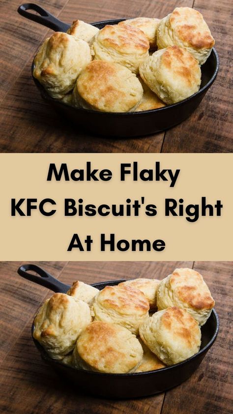 If you’re like me, you have biscuits on your brain for days after leaving a KFC restaurant. The golden flaky crust and warm buttery inside is like biting into heaven. And if food tastes its best in heaven, KFC biscuits would probably taste the same.  We finally tracked down a recipe for making them at home and they seriously taste EXACTLY like the ones at KFC. Here’s how to make them.  Ingredients: Kfc Biscuit Recipe, Kfc Biscuits, Dinner Sides Recipes, Kfc Restaurant, Kfc Recipe, Tea Time Food, Homemade Bread Recipes Easy, Biscuits Easy, Cast Iron Recipes