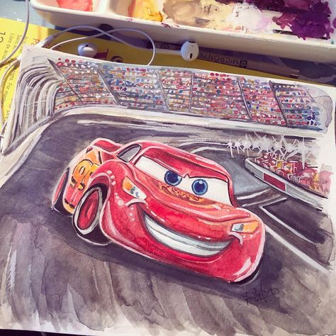 Priscilla Schacht Skinner on Instagram: “A lot of artist have “kryptonites.” One of my many kryptonites are cars. I CANNOT DRAW CARS. Which makes no sense, because I grew up in the…” Mcqueen Drawing, Lightning Mcqueen Drawing, Draw Cars, Disney Canvas Art, Disney Canvas, Makes No Sense, Disney Sketches, Abstract Art Painting Diy, Car Drawings