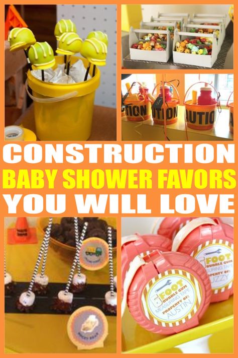 Construction Baby Shower Favors! The best baby shower favor ideas for boys, girls, twins, co-ed and gender neutral - can even be used for birthday parties. Find unique, cool & easy baby shower favor ideas now! Gender Reveal Construction Theme, Construction Baby Shower Theme, Easy Party Favors, Baby Shower Favor Ideas, Construction Cupcakes, Best Baby Shower Favors, Office Baby Showers, Construction Baby Shower, Easy Party Favor