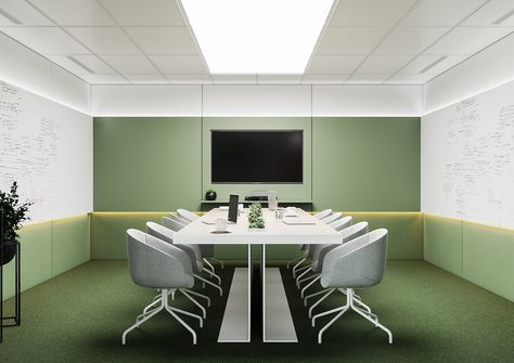 Green Meeting Room, Board Room Design, Conference Room Design, Meeting Room Design, Office Interior Design Modern, Modern Office Interiors, Office Meeting Room, Office Renovation, Modern Office Design