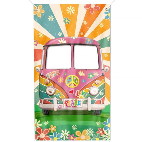 Hippie Party Decorations, Hippie Decorations, Hippie Birthday Party, 60s Theme, Photo Booth Props Birthday, Bus Photo, Hippie Birthday, Party Fotos, Hippie Party