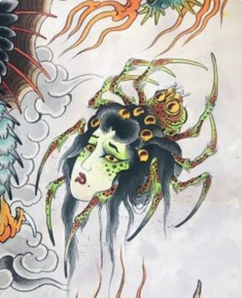 Spider Head Tattoo, Japanese Centipede Tattoo, Japanese Spider Tattoo, Jorogumo Tattoo, Traditional Japanese Dragon Tattoo, Japanese Flash, Traditional Japanese Dragon, Traditional Japanese Tattoo Designs, Traditional Style Tattoo