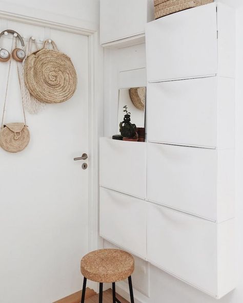 8 rooms that love an IKEA wall mounted shoe cabinet - IKEA Hackers Trones Ikea, Vstupná Hala, Small Space Hacks, Ikea Wall, Closet Hacks, Small Nightstand, Ikea Hackers, Hallway Storage, Headboard Storage