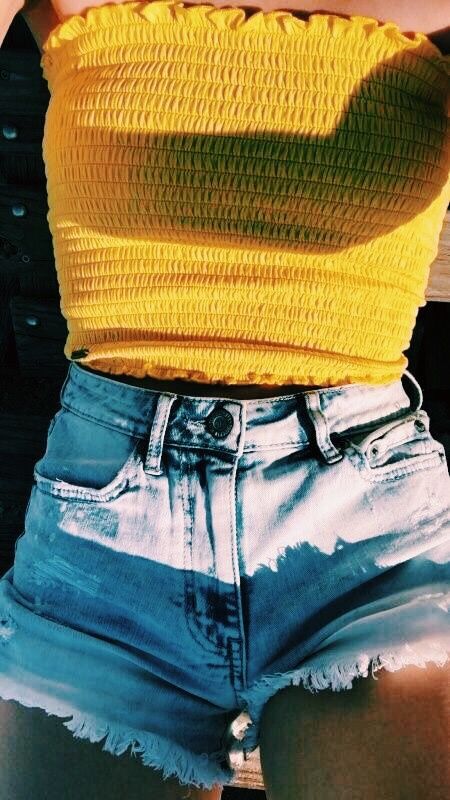 Bandeau Outfit, Vsco Outfits, Teenage Outfits, Yellow Outfit, Modieuze Outfits, Teenager Outfits, Mode Inspo, Inspired Outfits, Cute Summer Outfits