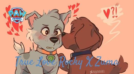 Paw Patrol Rocky X Zuma, Zuma Kisses Rocky Rocky X Zuma, Feral Art, Paw Patrol Rocky, Zuma Paw Patrol, Paw Patrol Cartoon, Paw Art, Paw Patrol Girl, Cute Kiss, Paw Patrol Characters