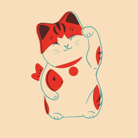 Vector lucky cat colorful cute screen pr... | Premium Vector #Freepik #vector #lucky-cat #japanese-cat #neko #maneki-neko Lucky Cat Logo, Maneki Neko Tattoo, Lucky Aesthetic, Screen Printing Illustration, Bonsai Design, Lucky Cat Tattoo, Cat Animation, Japanese Yokai, Cat Yawning