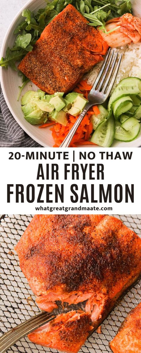 Ww Air Fryer Salmon Recipes, Airfry Frozen Salmon Fillet, Frozen Salmon Air Fryer Recipes Healthy, Salmon Foil Packets Air Fryer, Airfryer Frozen Salmon, Frozen Salmon In Air Fryer Recipe, Easy Frozen Salmon Recipe, Air Fryer Salmon Recipes From Frozen, How To Cook Frozen Salmon In Air Fryer