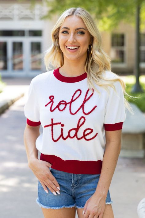 Alabama Fans, Queen Of Sparkles, Air Jordans Women, Tailgate Outfit, Crimson Red, Ladies Of London, Gameday Outfit, Roll Tide, Print Bodysuit