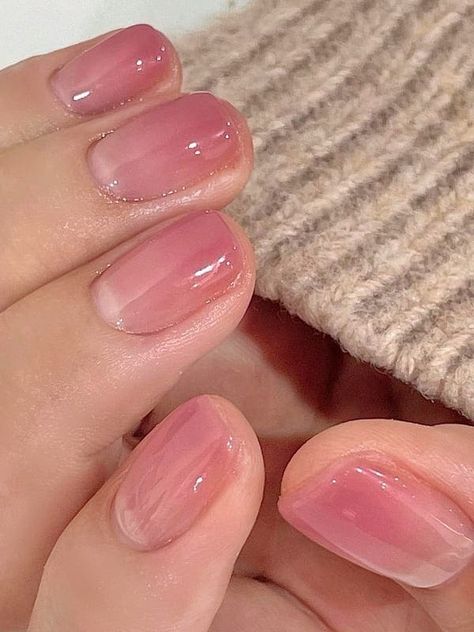 translucent dusty pink ombre nails Jelly Nails On Tan Skin, Jelly Nails Manicure, Soft Pink Jelly Nails, Jelly Water Pink Nails, Jelly Style Nails, Pink Nails Translucent, Clear Pink Manicure, Pink Jelly Pedicure, Translucent Pink Acrylic Nails