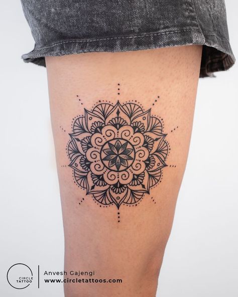 Circle Mandala Tattoo, Mandala Tattoo Circle, Geometric Mandala Tattoo Men, Tattoo Pricing, Mandala Thigh Tattoo, Mandela Tattoo, Thigh Tattoo Men, Mandala Tattoos, Circle Tattoos