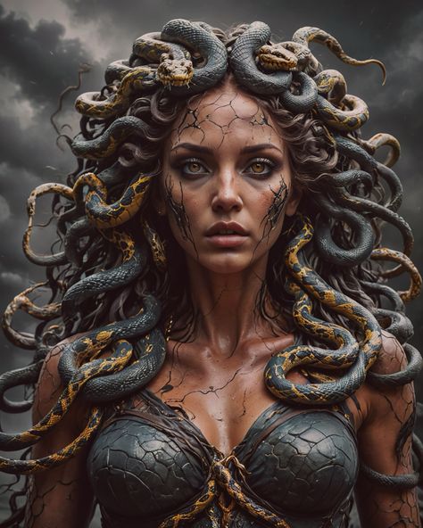 medusa by AI
Medusa is a figure from Greek mythology, known as one of the Gorgons. She has snakes for hair and can turn anyone who looks directly at her into stone. Once a beautiful maiden, she was transformed into a monster by the goddess Athena. Medusa was eventually slain by the hero Perseus.
#greekmythology #greekhistory #greekgods #aigeneratedart #aiartists #aiart #medusa Athena Medusa, Medusa And Athena, Medusa Goddess, Monster Woman, Medusa Greek Mythology, Greek Mythology Medusa, Athena Greek Goddess, Medusa Hair, Greek Monsters