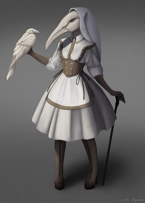 Plague Nurse Cosplay, White Plague Doctor Costume, Plague Doctor Inspired Outfits, White Plauge Doctor, Plague Nurse Tattoo, Plague Nurse Art, Female Plague Doctor Costume, Plague Nurse Costume, Plauge Doctor Aesthetic