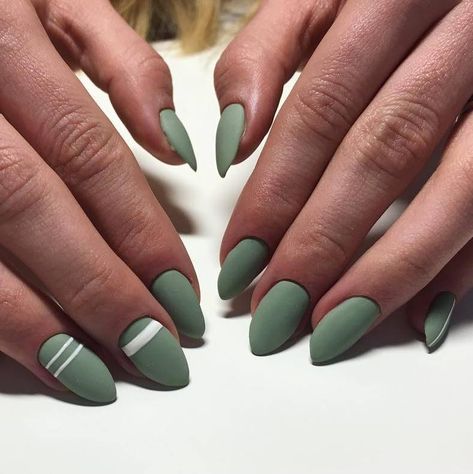 cool 35 Great Ideas for Almond Nails - Manageable and Attractive Check more at http://newaylook.com/best-ideas-for-almond-nails/ Green Almond Shaped Nails, Pale Green Nails, White And Green Nails, Green And White Nails, Long White Nails, Nails 2017, Top Nails, New Nail Designs, Fall Acrylic Nails