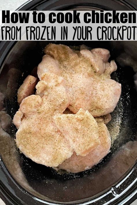 Learn how to make frozen, boneless and skinless chicken breasts in the Crock Pot for using in any recipe calling for cooked chicken. via @foodtasticmom Can You Cook Frozen Chicken In Crockpot, Crockpot Shredded Chicken From Frozen, How To Make Chicken In Crock Pot, Crockpot From Frozen Chicken, Frozen Chicken Crockpot Recipes Easy Healthy, How To Cook Chicken Breast In Crockpot, Crock Pot Chicken Meals Easy, How To Cook Frozen Chicken In Crockpot, Frozen Chicken In The Crockpot