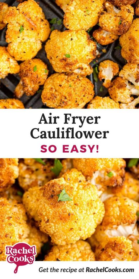 This air fryer cauliflower recipe is a quick and easy side dish that tastes as though it was oven-roasted, ready in a fraction of the time! Air Fryer Recipes Chips, Air Fryer Recipes Meat, Air Fryer Recipes Breakfast, Healthy Air Fryer, Buffalo Cauliflower Bites, Dish Ideas, Buffalo Cauliflower, Cauliflower Bites, Low Carb Sides