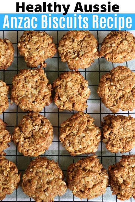 Learn how to make the best homemade Healthy Anzac Biscuits. Our quick & easy chewy oat cookies feature rolled oats, shredded coconut, whole wheat flour, butter, brown sugar, coffee, honey, vanilla extract, orange zest and baking soda. The vegetarian cookies are a healthy take on the classic cookie recipe from Australia and New Zealand enjoyed on Anzac Day in April. Rolled Oats Cookies, Oat Biscuit Recipe, Healthy Anzac Biscuits, Brown Sugar Coffee, Anzac Cookies, Healthy Biscuits, Oatmeal Coconut Cookies, Coconut Biscuits, Vegetarian Cookies