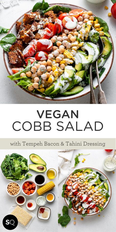 Plant Based Protein Salad, Dairy Free Cobb Salad, Vegetarian Cobb Salad, Salad With Tempeh, Vegan Cobb Salad, Tempeh Quinoa Bowl, Tempeh Buddha Bowl, Slow Cooker Vegetarian Chili, Quinoa Recipes Healthy