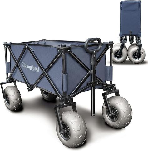 Amazon.com: Rangland Beach Wagon with Big Wheels for Sand - All Terrain Steel Frame Utility Cart with 9" Pneumatic Tires, Collapsible Folding Design (Sand Warrior RX800) Navy Blue : Patio, Lawn & Garden Sand Warrior, Folding Cart, Beach Wagon, Outdoor Cart, Beach Cart, Big Wheels, Garden Cart, Utility Cart, Big Wheel