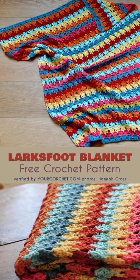 Larksfoot Blanket Free Crochet Pattern #freecrochetpatterns #crochetblanket #larksfoot Motifs Afghans, Scrap Yarn Crochet, Crocheted Blanket, Crochet For Beginners Blanket, Crochet Blanket Afghan, Haken Baby, Afghan Patterns, Afghan Pattern, Crochet Blankets