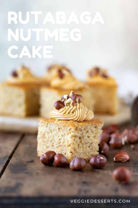 This Swede Nutmeg Cake is full of rutabaga (swede) in a spiced vegetable cake that's topped with hazelnuts and brown butter frosting. Rout Cakes, Swede Recipes, Vegetable Cakes, Nutmeg Cake, Veggie Desserts, Bean Cookies, Veggie Cakes, Turnip Recipes, Spiced Cake