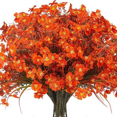 PRICES MAY VARY. Silk High-Quality Artificial Fall Flowers: Our product features 20 bundles of lifelike artificial fall flowers, designed to bring the beauty of autumn indoors and outdoors. These flowers are made from top-grade materials, ensuring their durability and resistance to fading. Versatile Indoor and Outdoor Décor: Create stunning Thanksgiving table centerpieces, Christmas decorations, or wedding party accents with our versatile faux autumn plants. They can also be used to enhance the Fake Fall Flower Arrangements Diy Outdoor, Red Orange Flower Arrangements, Fall Centerpieces Wedding, Thanksgiving Faux Flowers, Red Orange Yellow Flower Arrangement, Red Orange Flowers Aesthetic, Thanksgiving Table Centerpieces, Fall Flowers Garden, Porch Windows