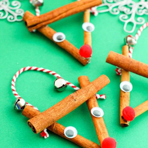 Craft Stick Ornaments, Thumbprint Ornaments, Cinnamon Stick Reindeer, Christmas Ornament Crafts For Kids, Ornament Crafts For Kids, Stick Reindeer, Cinnamon Sticks Ornaments, Stick Ornaments, Sewn Christmas Ornaments