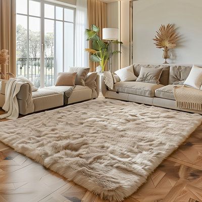 Our faux fur rug is made from an artificial wool length of 2.5 inches, touching very thick and warm. Our brand is not only to provide customers with high-quality fabrics but also to bring customers a feeling of luxury and comfort. | Mercer41 Jefferey Solid Machine Woven Polyester Area Rug in Light Brown White 71.0 x 47.0 x 2.43 in | C100073825_1591910363 | Wayfair Canada Fur Rug Living Room Decor, Rug For Wooden Floor, Layering Fur Rugs, Light Brown Rug Bedroom, Neutral Colors Living Room Decor, White Rugs Living Room, Living Room Decor With Beige Couch, Cream Neutral Living Room, Plush Area Rugs In Living Room