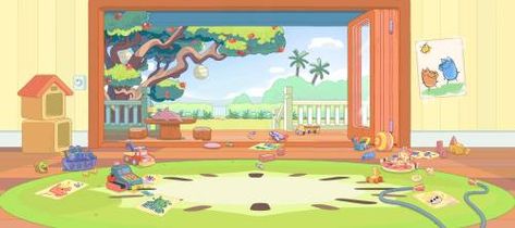 Bluey Cartoon House Inside, Bluey Inspired Playroom, Bluey Backyard Background, Bluey Background Art, Bluey's House, Bluey Backgrounds, Bandit Heeler Bluey, Bluey Wallpaper, Bingo Heeler