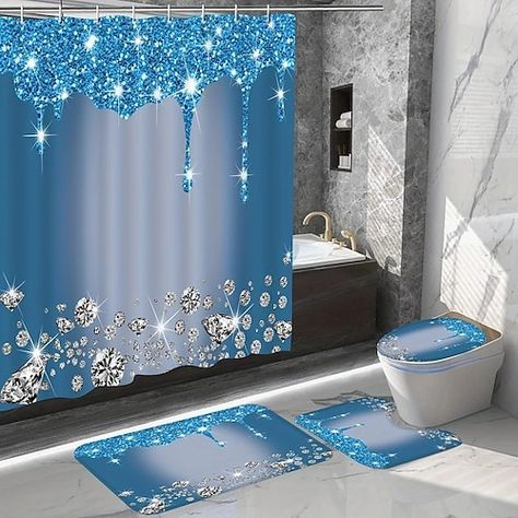 Bathroom Shower Curtain Sets, Modern Shower Curtains, Bathroom Partitions, Bathroom Curtain, Decor Baie, Modern Shower, Toilet Covers, Patterned Shower Curtain, Toilet Seat Cover