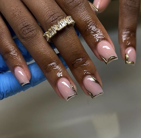 Overlay Short Nails Designs, Overlay Design Nails, Metallic Short Nails, Rose Gold Short Nails, Acrylic Overlay Nails Short, Acrylic Overlay Nails, Nails Designs Short, Short Winter Nails, Winter Nails Designs