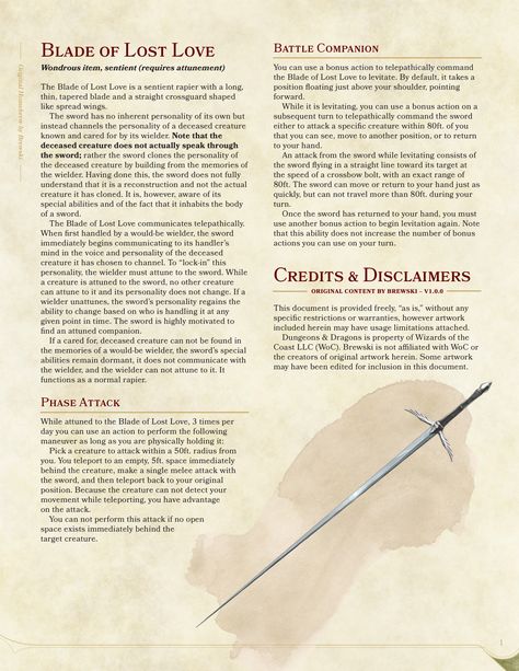 Dnd Rapier Item, Magic Rapier 5e, Dnd Magic Rapier, Dnd 5e Magic Rapier, Magic Rapier, Fantasy Costco, Dnd Homebrew, Steampunk Fantasy, Dnd Items