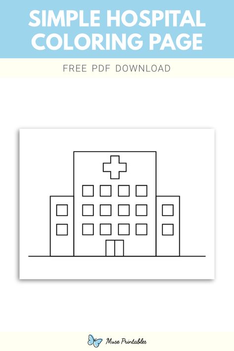 Free printable simple hospital coloring page. Download it at https://museprintables.com/download/coloring-page/simple-hospital/ Hospital Craft Preschool, First Aid Coloring Page, Doctor Coloring Pages, Medical Coloring Pages Free Printable, Hospital Coloring Page, Unicorn Pictures To Color, Octopus Coloring Page, Emoji Coloring Pages, Fnaf Coloring Pages