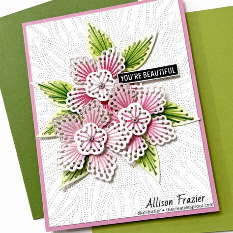 Spellbinders Stitched Hi, Stitched Flower Cards, Stitched Cards Handmade, Spellbinders Stitched Cards, Stitch Dies, Paper Embroidery Tutorial, Cards Embroidery, Sewn Cards, Stitching Dies