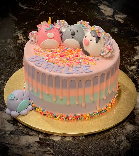 Squishmallow Cake Squishmallow Cake Tutorial, Squishmallow Fondant, Unicorn Squishmallow Cake, Rainbow Squishmallow Cake, Squishy Birthday Cake, Squishmallow Birthday Cupcakes, Fondant Squishmallows, Easy Squishmallow Cake, Squishmellow Cupcakes