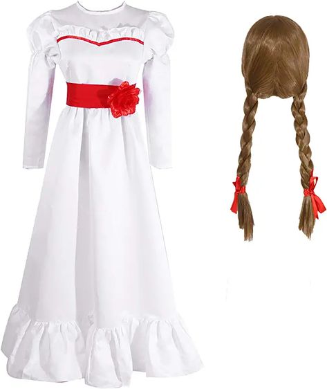 Halloween Costume With Wig, Icon Costumes, Annabelle Costume, Annabelle Halloween, Costume With Wig, Horror Movie Costumes, Twin Costumes, Movie Halloween Costume, Scary Doll