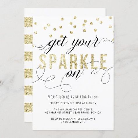 Get Your Sparkle On New Year Party Invitation #getyoursparkleon #fauxgoldglitter #newyear'seveparty #modern #holidayparty #blackgoldandwhite #celebration #goldconfetti #handwrittentypography #newyear New Year Party Invitation, New Years Eve Invitations, Handwritten Typography, Diamond Party, Sparkle Party, Business Invitation, Nye Party, New Year Party, Holiday Party Invitations