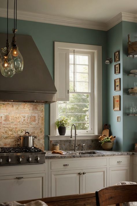 small kitchen color scheme, kitchen color palette, small kitchen decor ideas, kitchen color trends Fun Kitchen Paint Ideas, Colorful Kitchen Walls, Small Kitchen Colour Schemes, Small Kitchen Paint Colors, Small Kitchen Colors Schemes, Kitchen Colors Schemes, Dark Lower Cabinets, Small Kitchen Colors, Accent Wall In Kitchen