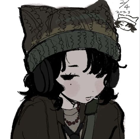 Alt Art Pfp, Bangs Covering Eyes Drawing, Black And White Pfp Aesthetic, Black And White Pfps, Green Pfp, Milk Cartons, Swag Art, Cat Hat, Cute Profile Pictures