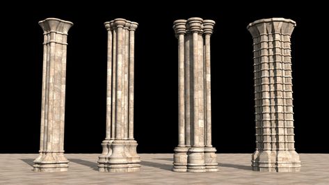 Gothic Style buildings continued the use of columns but were sculpted in their own unique way. These are some examples of what some would look like. Gothic Column, Gothic Pillar, Gothic Library, Gothic Cathedral, Castles Interior, Gothic Church, Building Concept, Test Results, Prop Design