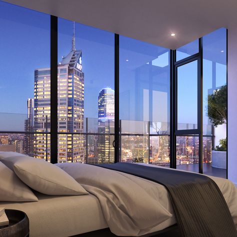 Luxury Penthouse Bedroom, Apartamento New York, Bedroom With A View, Penthouse Bedroom, City View Apartment, Apartment View, Modern Luxury Bedroom, Luxury Penthouse, Luxury Homes Dream Houses